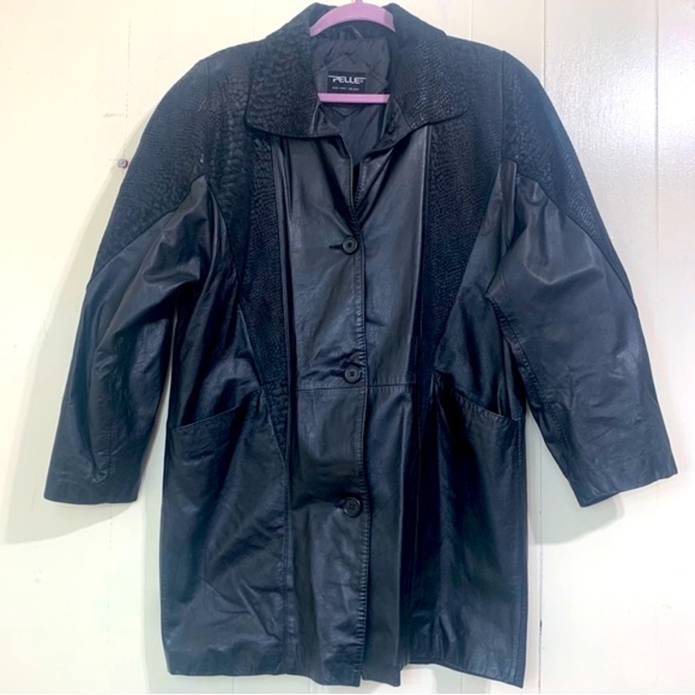 VINTAGE PELLE NEW YORK 80s 90s Black 100% Genuine Leather Jacket Size Medium.